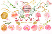 Gold & blush watercolor flowers, an Illustration by LABFcreations (Thumbnail 5 of 6)
