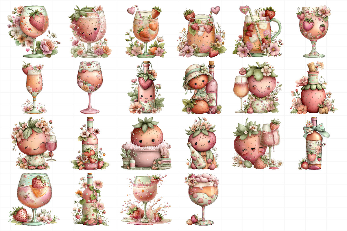Cute Strawberry and Wine Clipart, an Illustration by Daily.Designs (Photo 5 of 5)