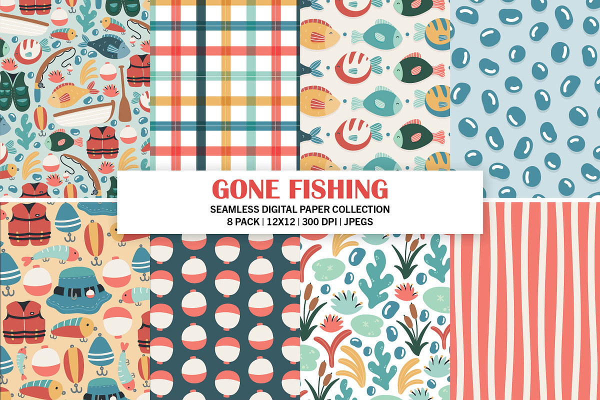 Gone Fishing Seamless Pattern Set, a Pattern Graphic by Alanna Messina Design Co (Photo 1 of 9)