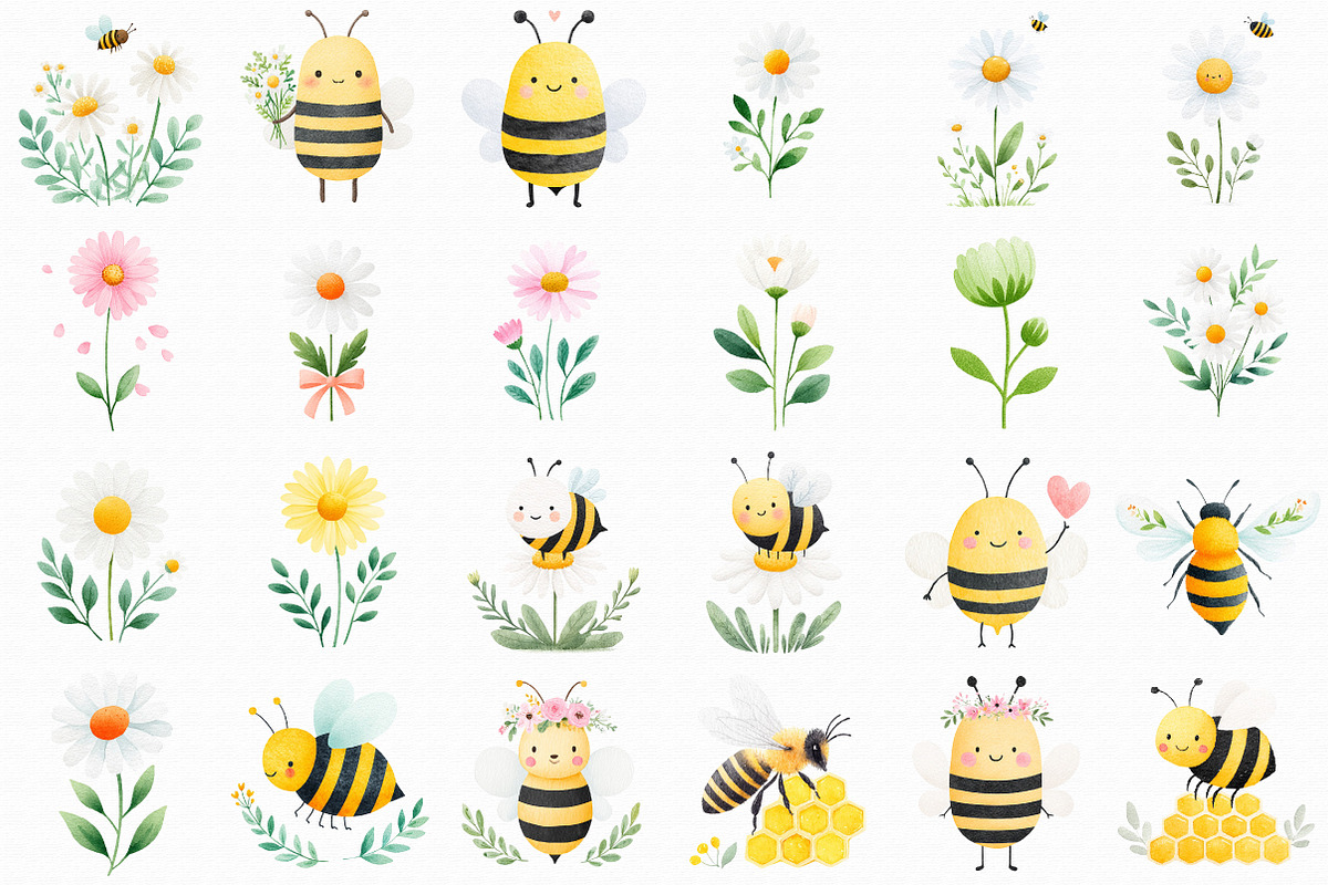 Cute Honey Bee Daisy Clipart, an Illustration by Libby Wishes (Photo 6 of 7)