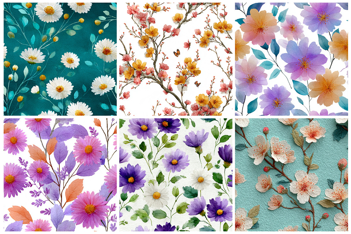 Pastel Floral Digital Paper Collecti, a Texture Graphic by CitraGraphics (Photo 4 of 6)