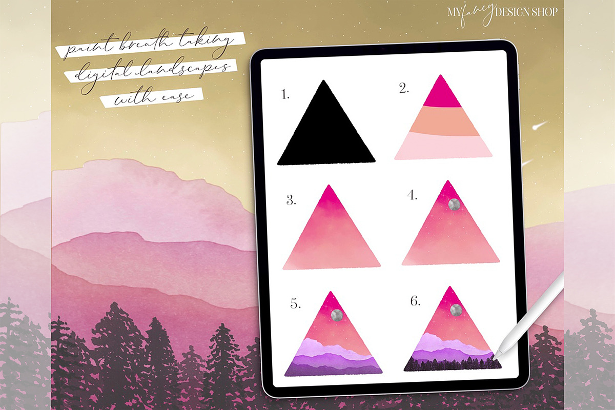 Procreate Landscape Watercolor Set, a Brush Add-On by My Fancy Design Shop (Photo 2 of 12)