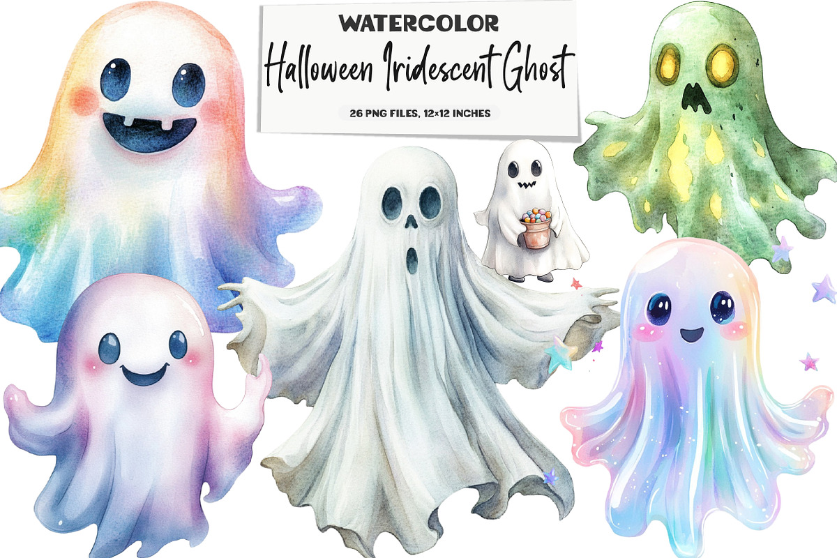 Halloween Iridescent Ghost Bundle, an Illustration by DreamArtGraphic (Photo 1 of 5)