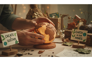 Hands shaping glowing clay earth in, an Arts & Entertainment Photo by Igor Tichonow