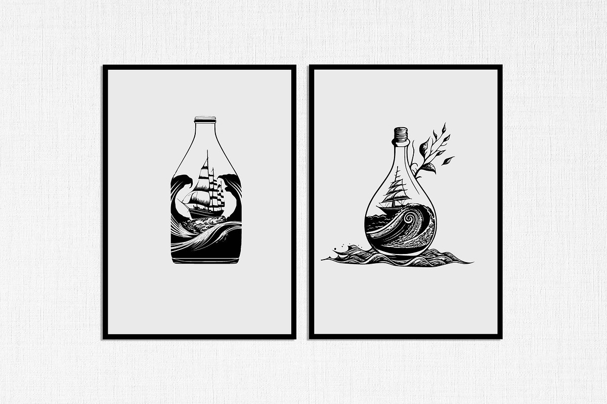 sailboat in bottle stencil v4, a Decorative Illustration by TaKong Magics (Photo 3 of 5)