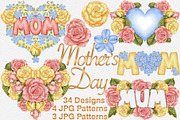 Mothers Day floral set., a Seasonal Illustration by Happy Sloth Graphics (Thumbnail 1 of 10)