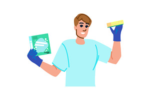 Cleaning service worker holding, an Object Illustration by pikepicture