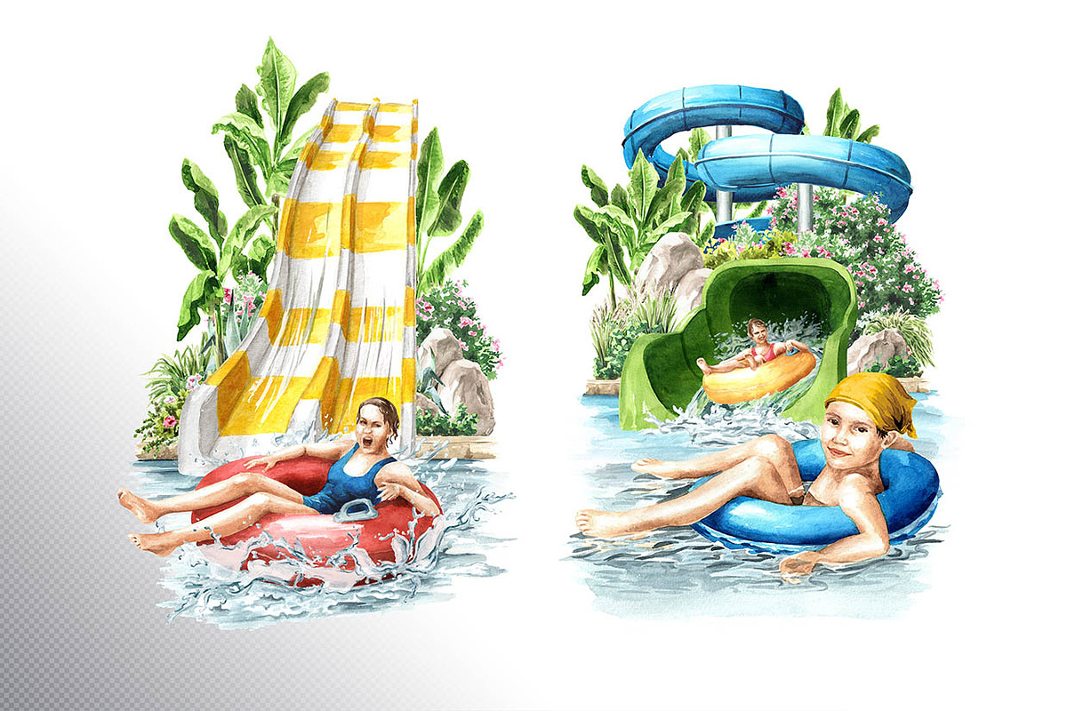 Water Park. Watercolor collection, a Person Illustration by Daria Ustiugova (Photo 4 of 14)