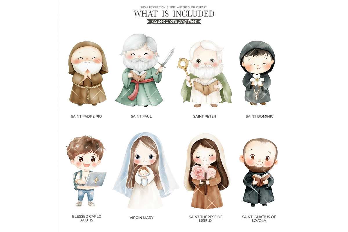 Watercolor Saints Clipart, an Illustration by CharmClipart (Photo 3 of 7)