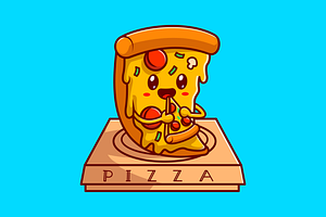 Cute Pizza Eating Pizza On Box, a Food Illustration by Catalyst Labs