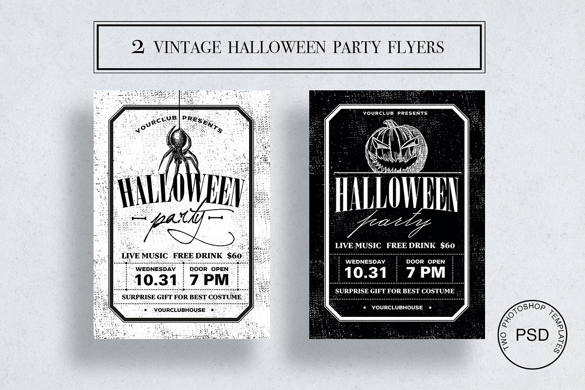 2 Vintage Halloween flyer templates, a Flyer Template by Marie T (Photo 2 of 7)
