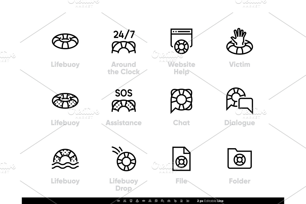 Support Service icons. Lifebuoy, SOS, a Technology Illustration by theungsys