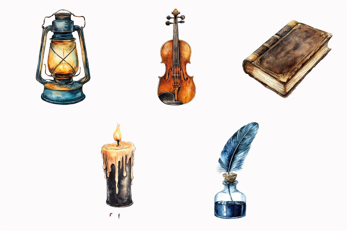 Watercolor Gothic Academia Clipart, an Illustration by Design Market (Photo 4 of 4)