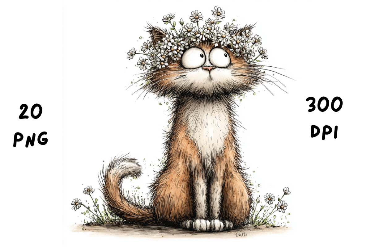 Whimsical Floral Cat Clipart, an Animal Illustration by GiraffeCreative (Photo 7 of 20)