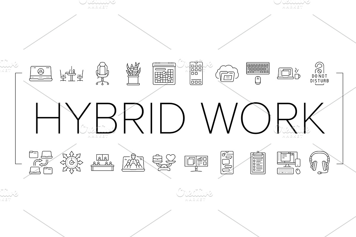 hybrid work model remote icons set, a Technology Illustration by pikepicture
