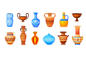 Cartoon ceramic vases. Clay pottery, an Illustration by Stock-Smart-Start