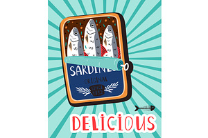Canned sardines. Colorful seafood, a Food Illustration by Stock-Smart-Start