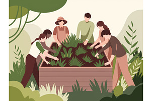 Community gardening with diverse, an Illustration by tilialucida