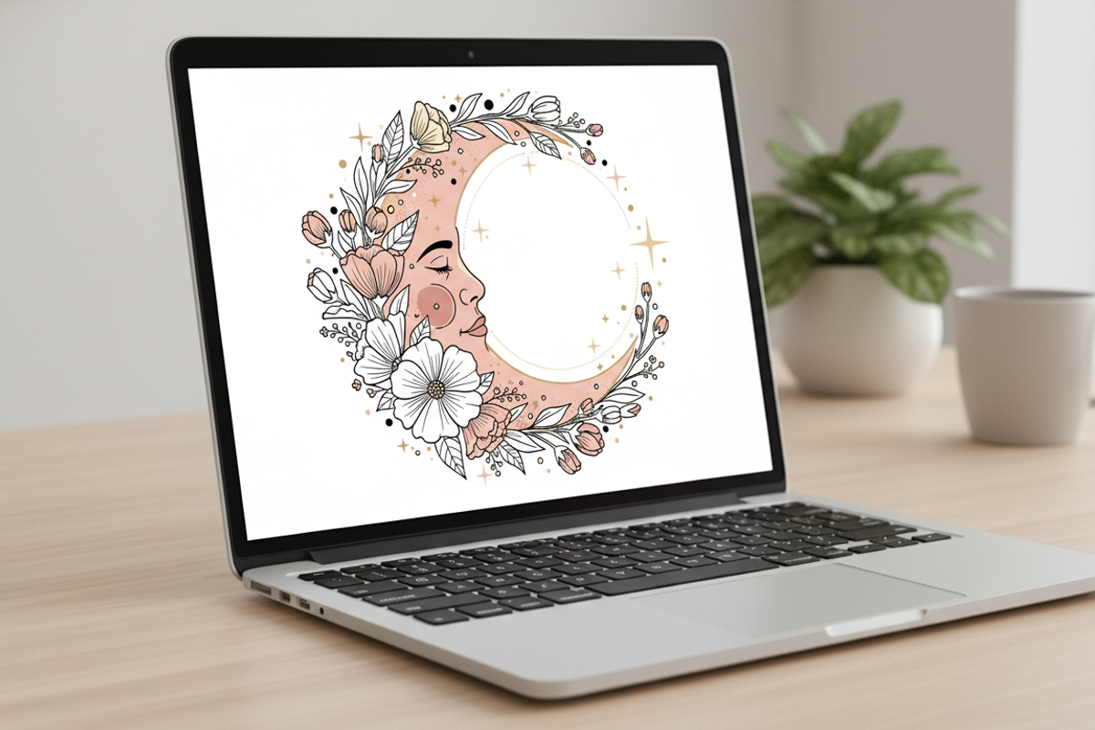Boho Celestial Moon Face Floral, a Person Illustration by Designer_Momina (Photo 2 of 5)