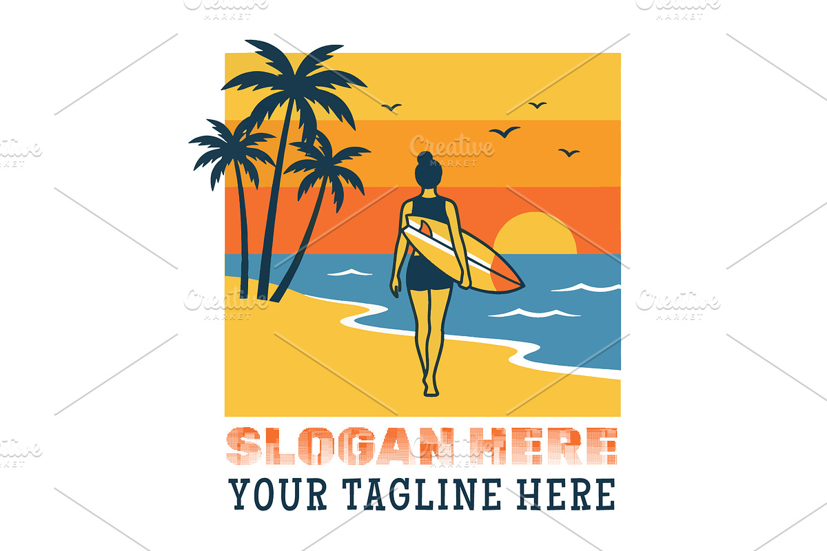 A Woman with Surfboard at Summer, an Object Illustration by nandinigraphics (Photo 2 of 3)
