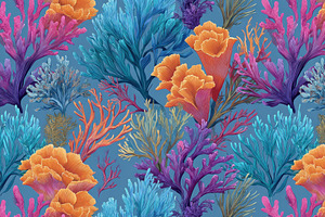 Vibrant Coral Reef Pattern on Blue Background, a Nature Photo by AlyaAnd