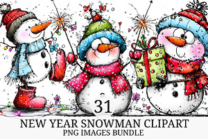 New Year Snowman Clipart Bundle, an Illustration by Craft Nest