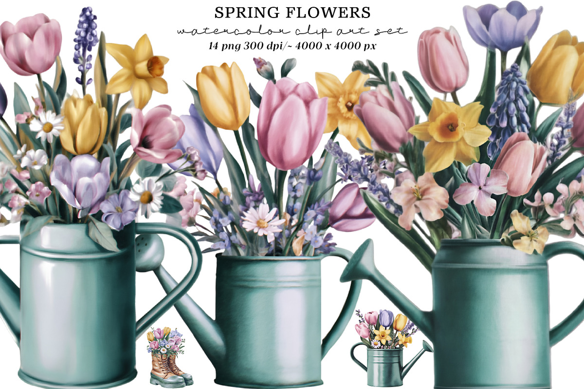Watercolor spring flowers clipart, an Illustration by SinaCreation (Photo 1 of 8)