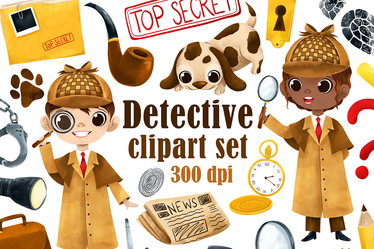 Watercolor Detective Clipart Setete, an Illustration by LeMagiqueBoutique (Photo 1 of 3)