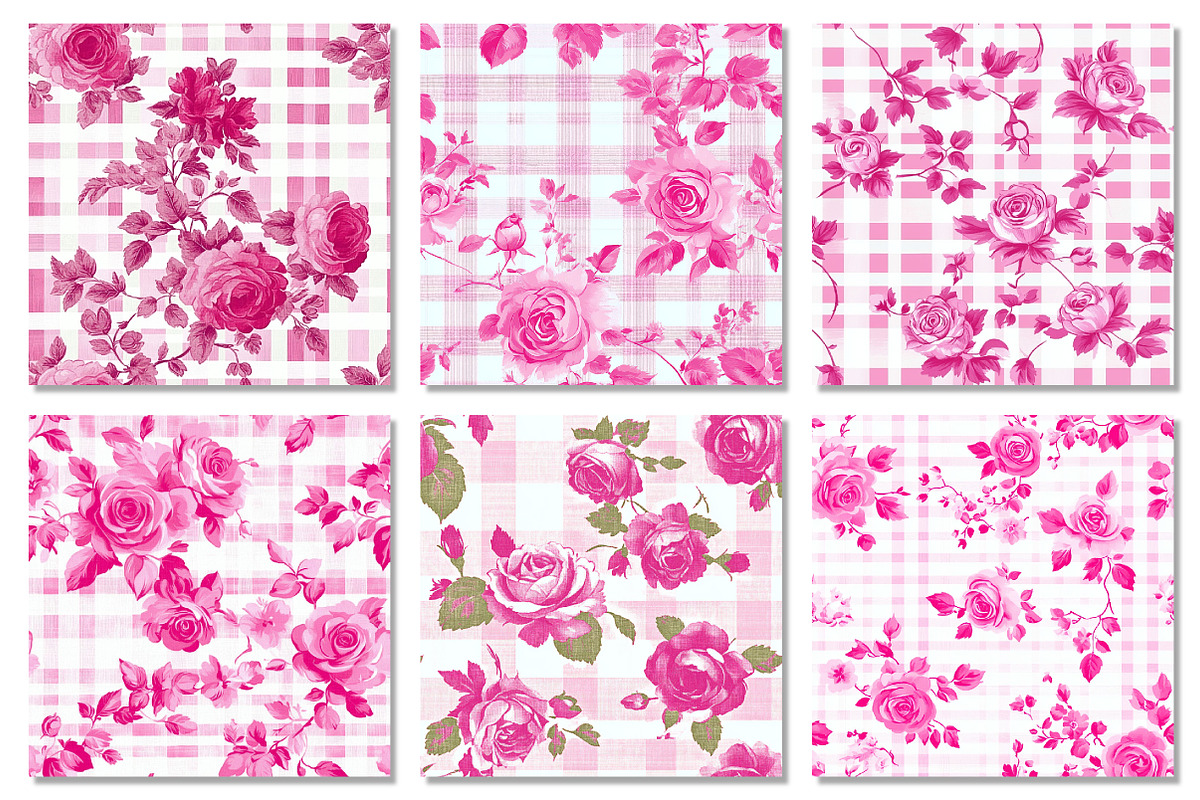 Pink Floral Gingham Seamless Pattern, a Texture Graphic by Dream Creation (Photo 3 of 5)