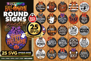 25 Halloween Door SVG Signs Bundle