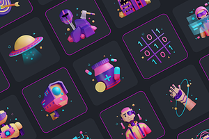 Cyberpunk Dystopia 3D Icon Set