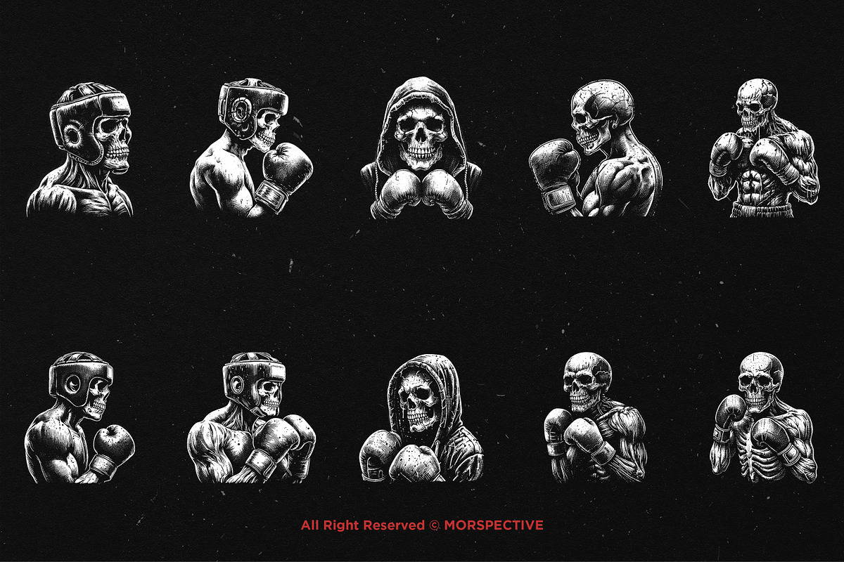 10 Bundle Dark Art Boxing Skull, an Illustration by Morspective (Photo 6 of 7)