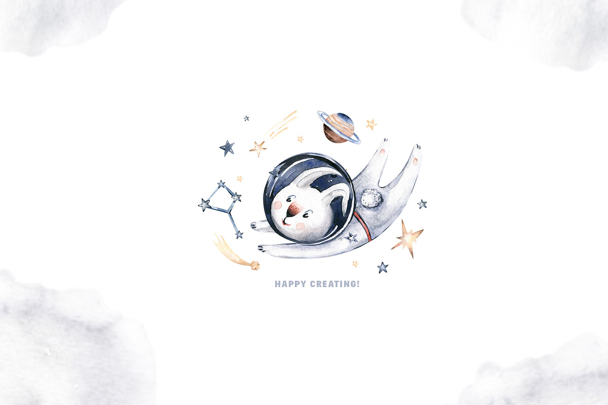 Watercolor space explorers. Kids set, an Animal Illustration by Peace ART (Photo 19 of 19)