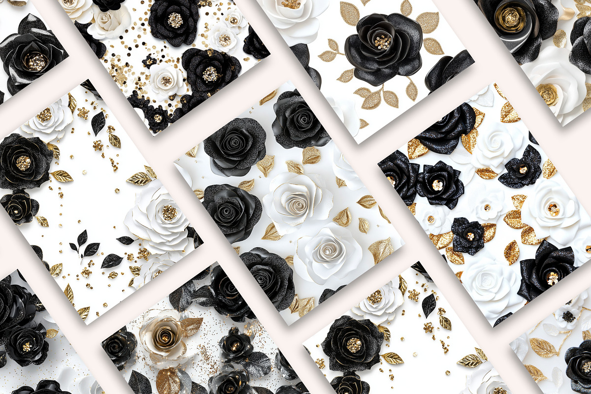 3D Sequin Black and White Roses, a Pattern Graphic by PrintablesByFranklyn (Photo 6 of 6)