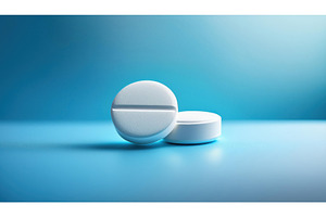 Two white tablets on a sleek blue, a Health & Medical Photo by Igor Tichonow
