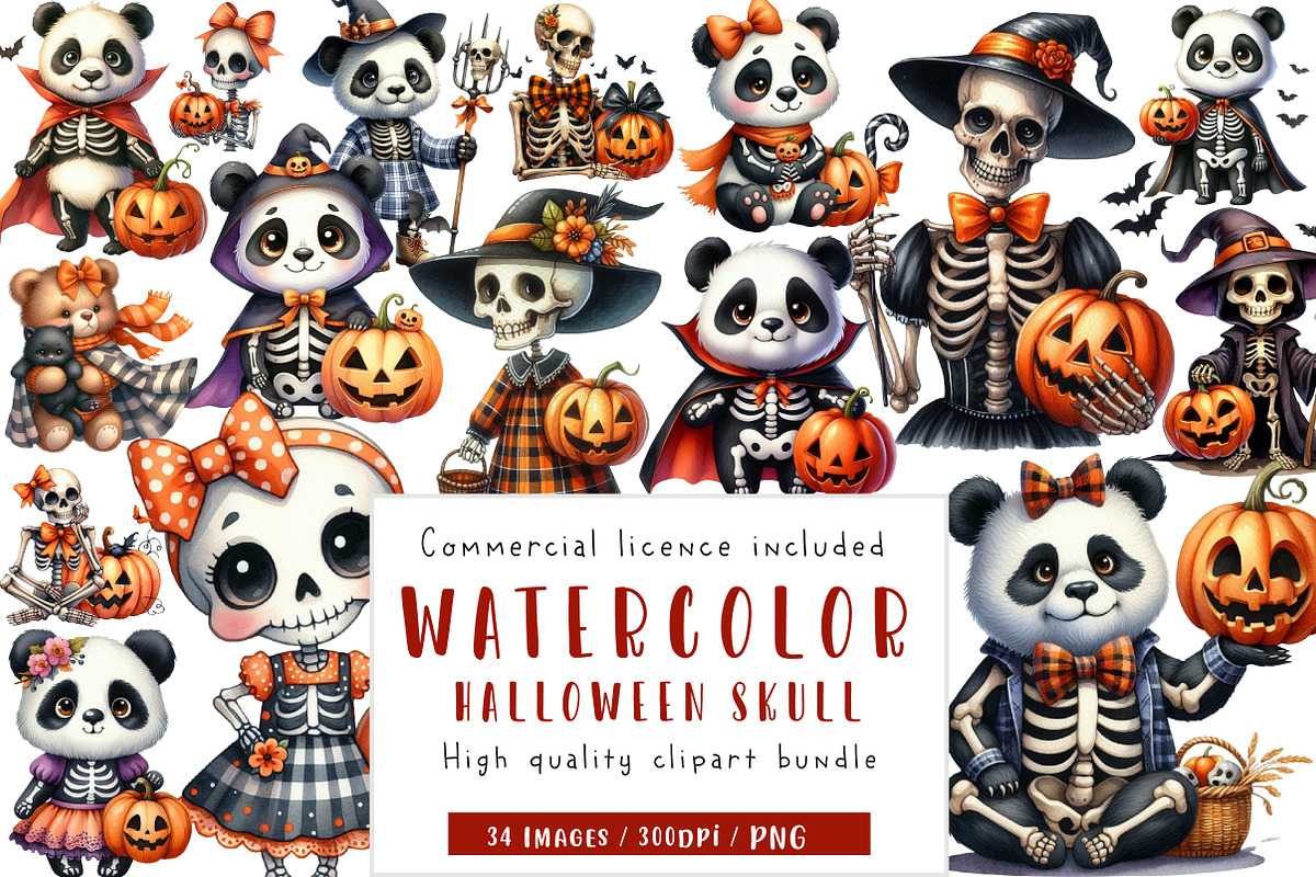 Cute Halloween Skull Clipart, an Illustration by CreationArt (Photo 1 of 5)