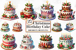 Watercolor Christmas Birthday Cake, a Work Illustration by Craft Nest