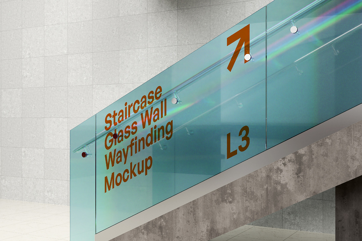 Staircase Glass Wall Sign Mockup, an Advertising Mockup by herutage (Photo 3 of 4)