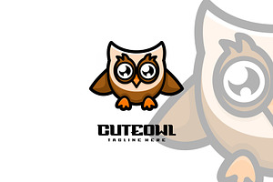 Cute Owl Mascot Cartoon Logo.