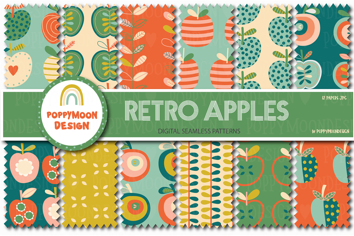 Retro Apples paper set, a Graphic by Poppymoondesign (Photo 1 of 4)