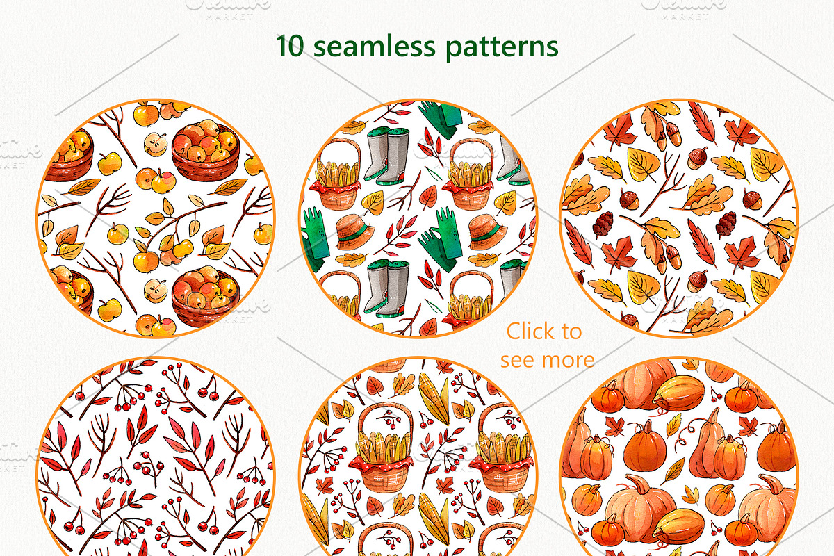 Autumn Garden 10 watercolor patterns, a Pattern Graphic by Ekaterina Goncharova (Photo 2 of 5)