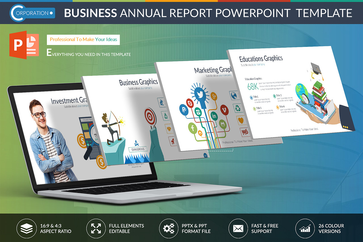 Annual Report Powerpoint Template, a Presentation Template by UniqueStudio (Photo 1 of 14)