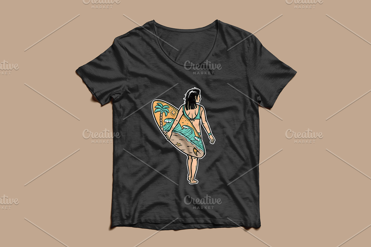 Beautiful woman and surfboard, a Person Illustration by gunaonedesign (Photo 4 of 5)