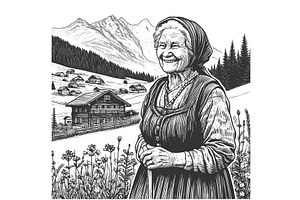 Happy Elderly Woman in Nature, a Person Illustration by AlexArt