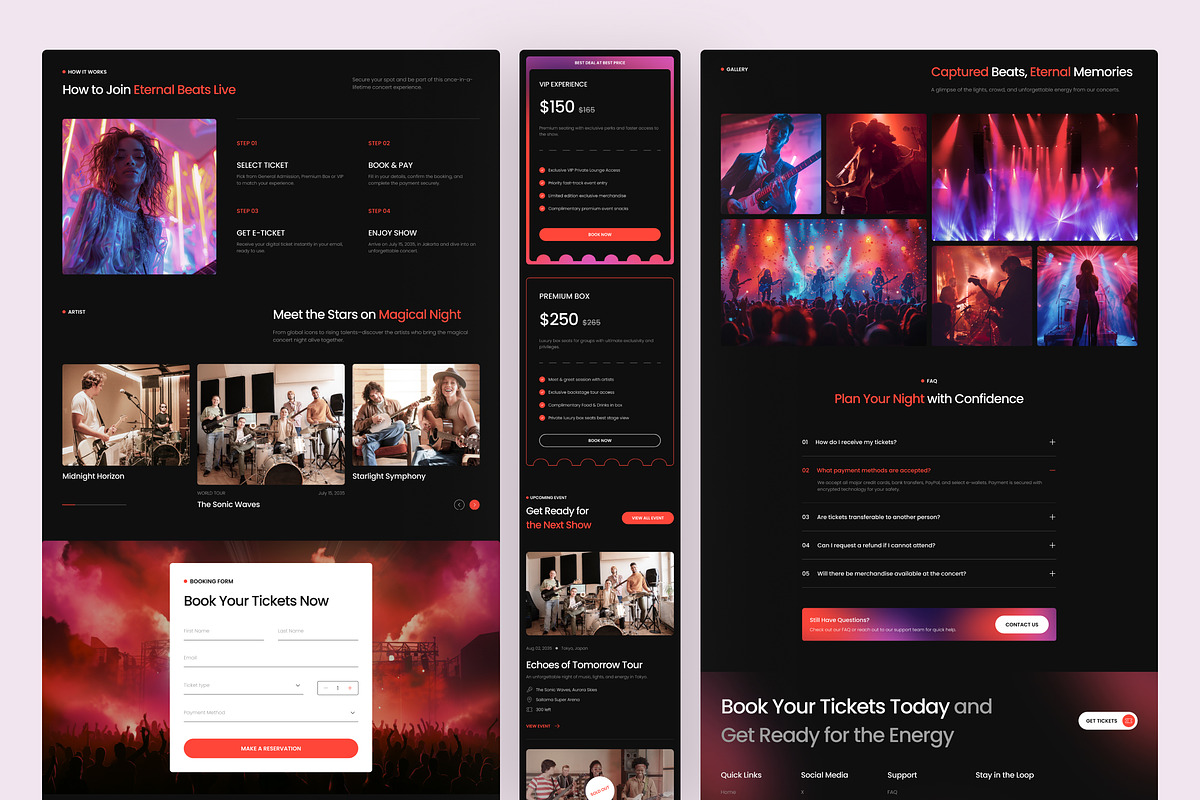Concert Ticketing Landing Page, an UI Kit Template by peterdraw (Photo 3 of 3)