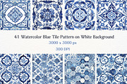 41JPG Watercolor Blue Tile Patterns, a Pattern Graphic by Vachira Digital Studio (Thumbnail 2 of 5)