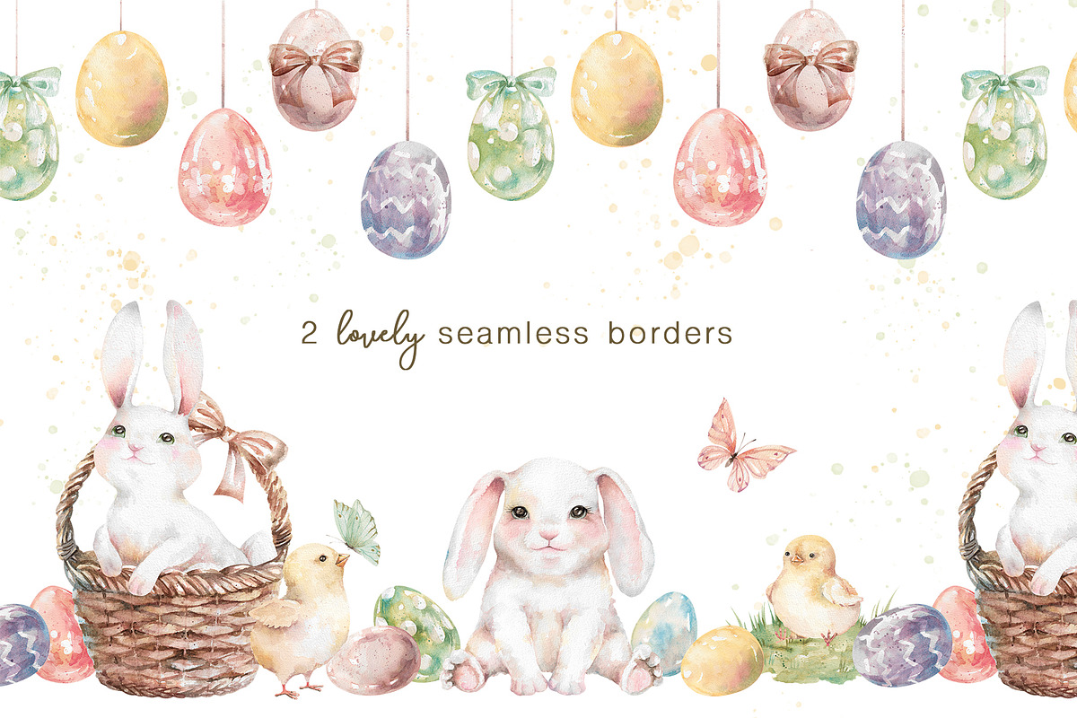Easter Rabbits watercolor clipart, an Animal Illustration by Eva Kleinman (Photo 7 of 14)