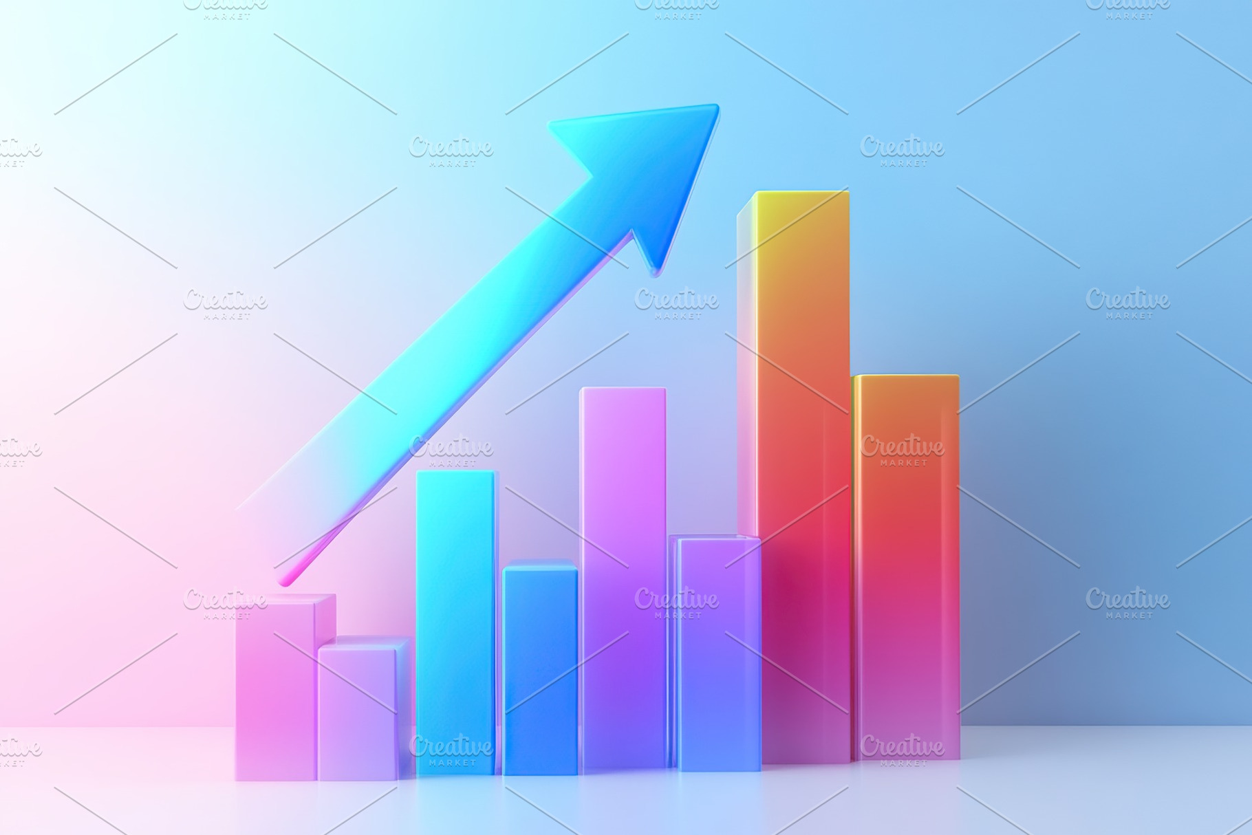 Arrow pointing upwards with growing colorful bars, a Photo by AlyaAnd