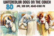Watercolor Dogs on the Couch, an Animal Illustration by PrintHaven Designs (Thumbnail 1 of 10)