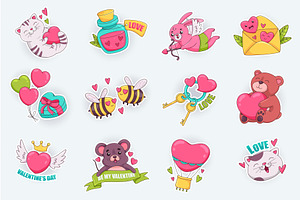 Valentine Day Cute Stickers Set